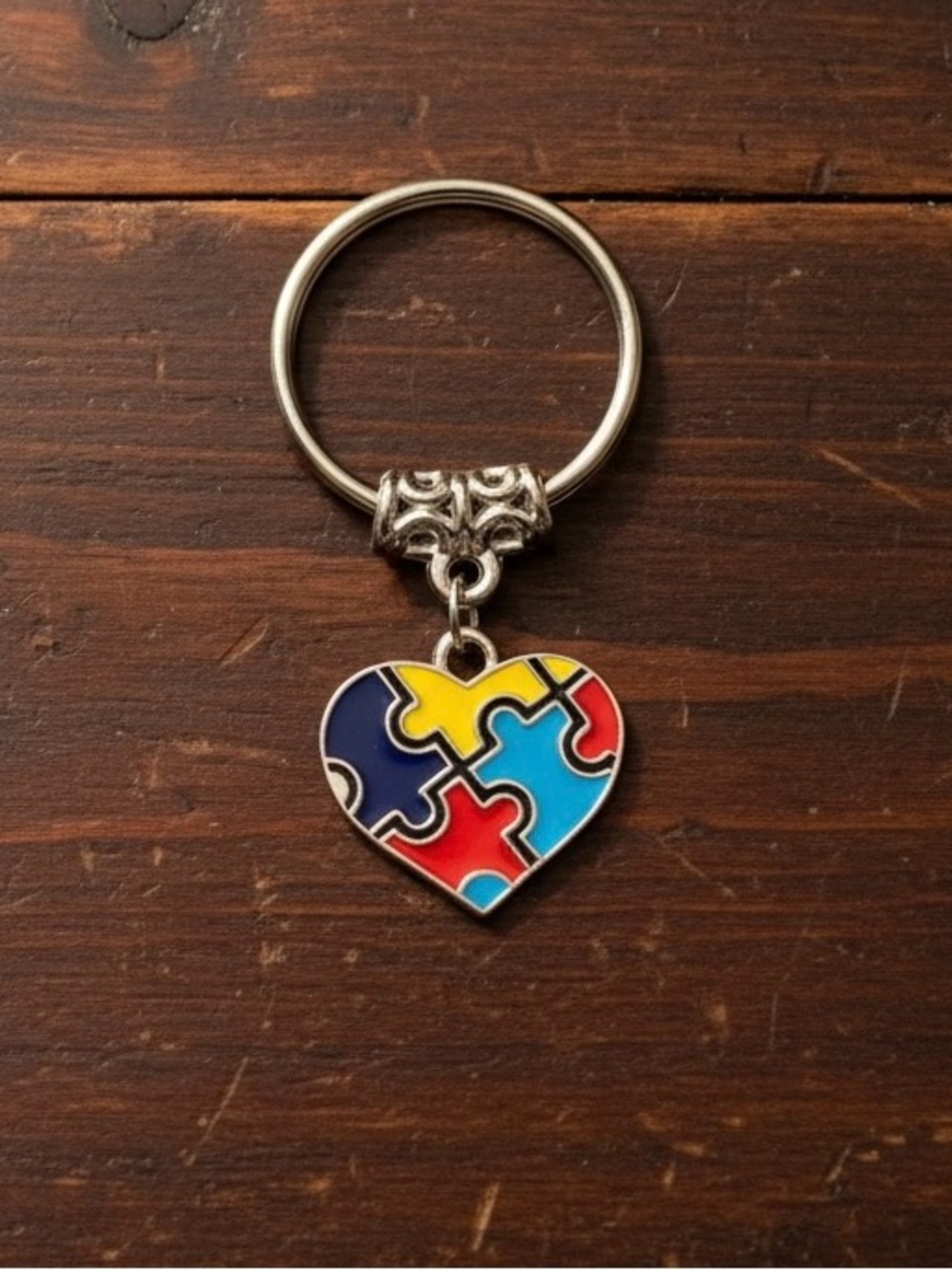 Autism Awareness Puzzle Heart Keychain – Metal Charm